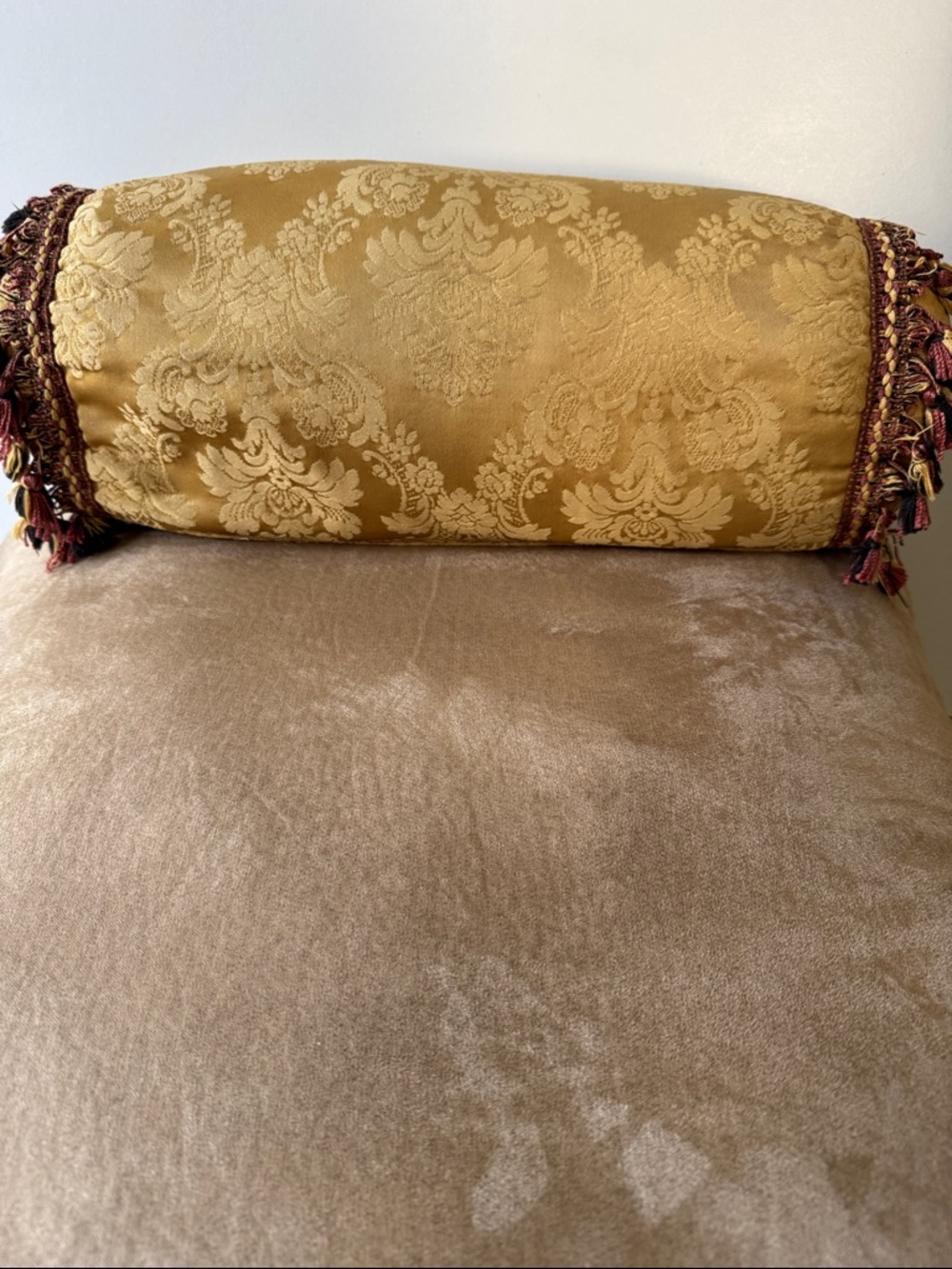 Bundle of 2 Gold Damask Bolster Tassel & Cream with gold accents Pillows - Picture 8 of 9
